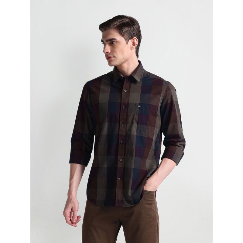 Arrow Sports Manhattan Slim Fit Cotton Maroon Casual Shirt (44)