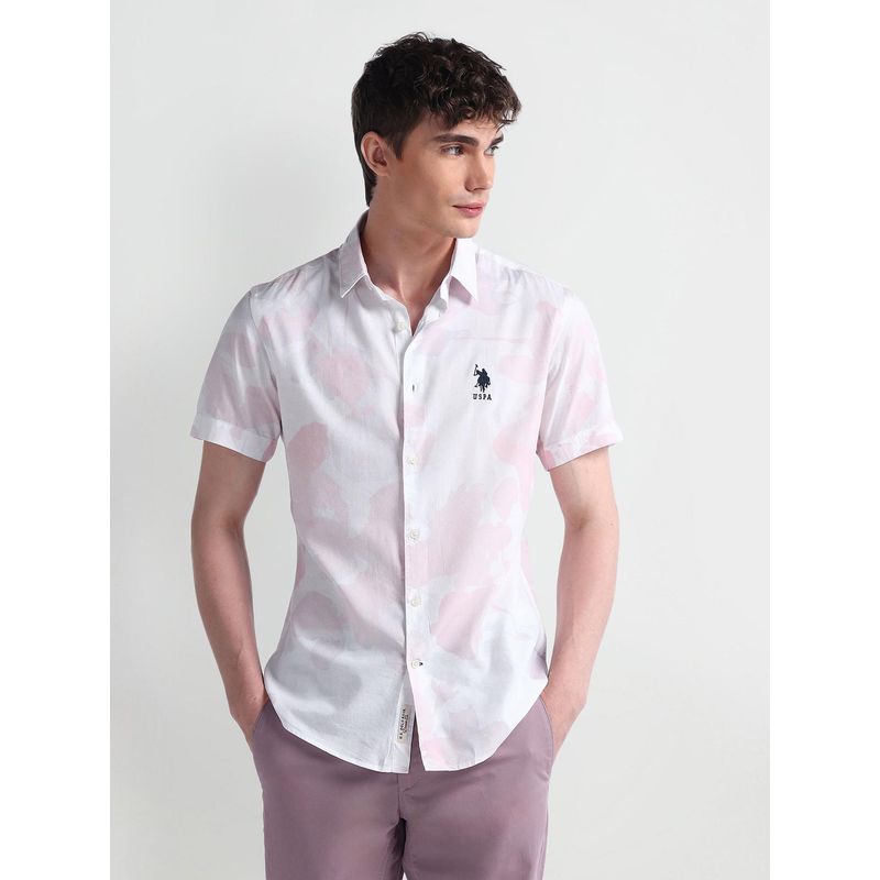 U.S. POLO ASSN. Short Sleeve Slim Fit Pink Casual Shirt (40)