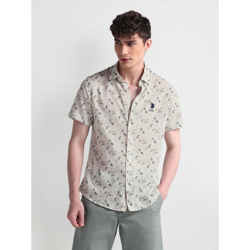 U.S. POLO ASSN. Short Sleeve Slim Fit Floral Green Casual Shirt (39)