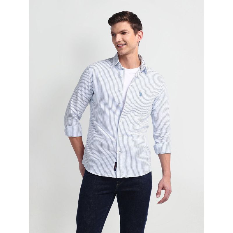 U.S. Polo Assn. Denim Co. Vertical Stripe Slim Fit Blue Casual Shirt (48)