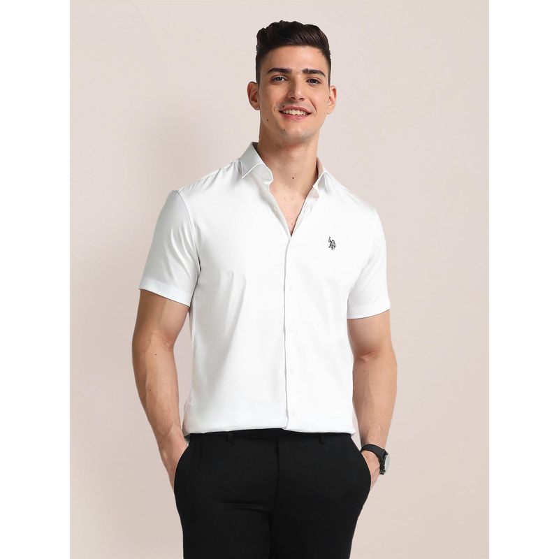 U.S. POLO ASSN. Tailored Regular Fit Solid White Casual Shirt (44)