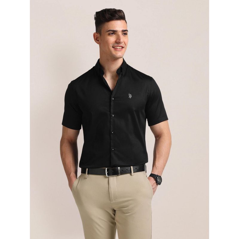 U.S. POLO ASSN. Tailored Regular Fit Solid Black Casual Shirt (48)