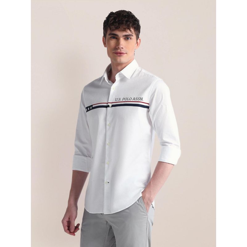 U.S. POLO ASSN. Long Sleeve Solid Brand White Casual Shirt (44)