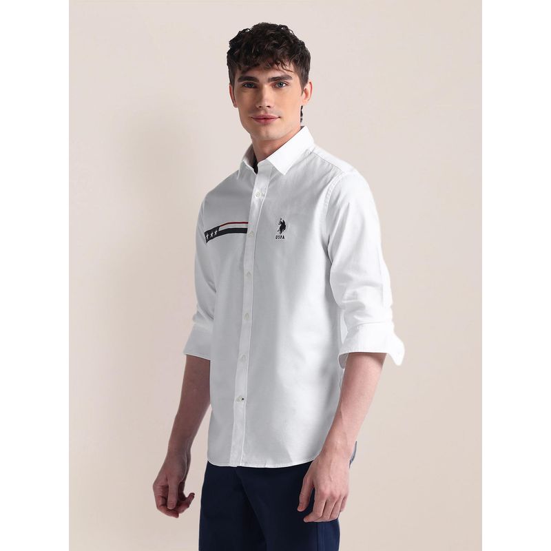U.S. POLO ASSN. Long Sleeve Graphic Print White Casual Shirt (46)