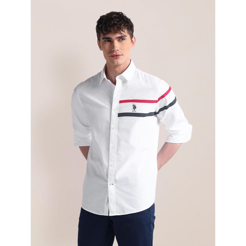 U.S. POLO ASSN. Long Sleeve Solid Brand White Casual Shirt (42)