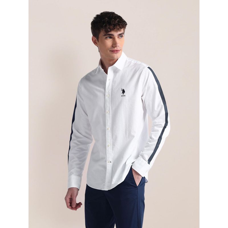 U.S. POLO ASSN. Semi-Cutaway Collar Long Sleeve White Casual Shirt (40)