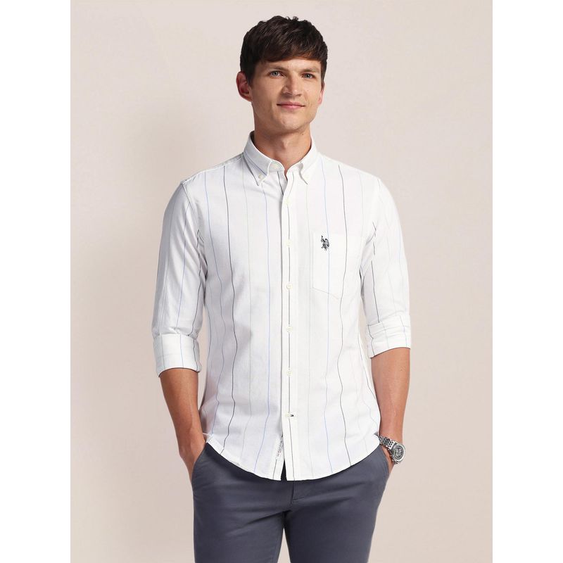 U.S. POLO ASSN. Vertical Stripe Cotton White Casual Shirt (42)