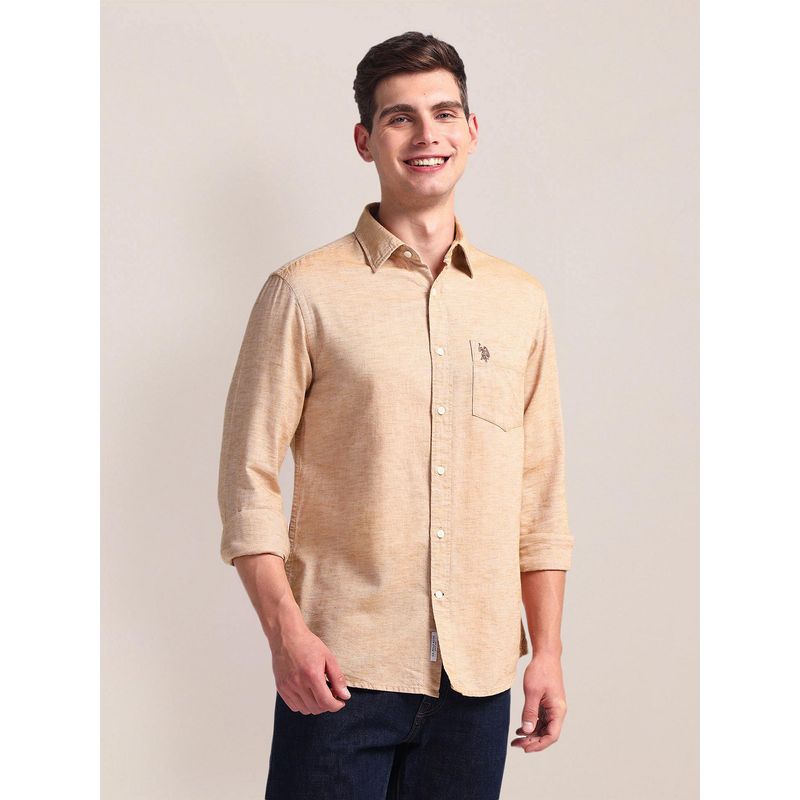 U.S. POLO ASSN. Heathered Dobby Beige Casual Shirt (39)