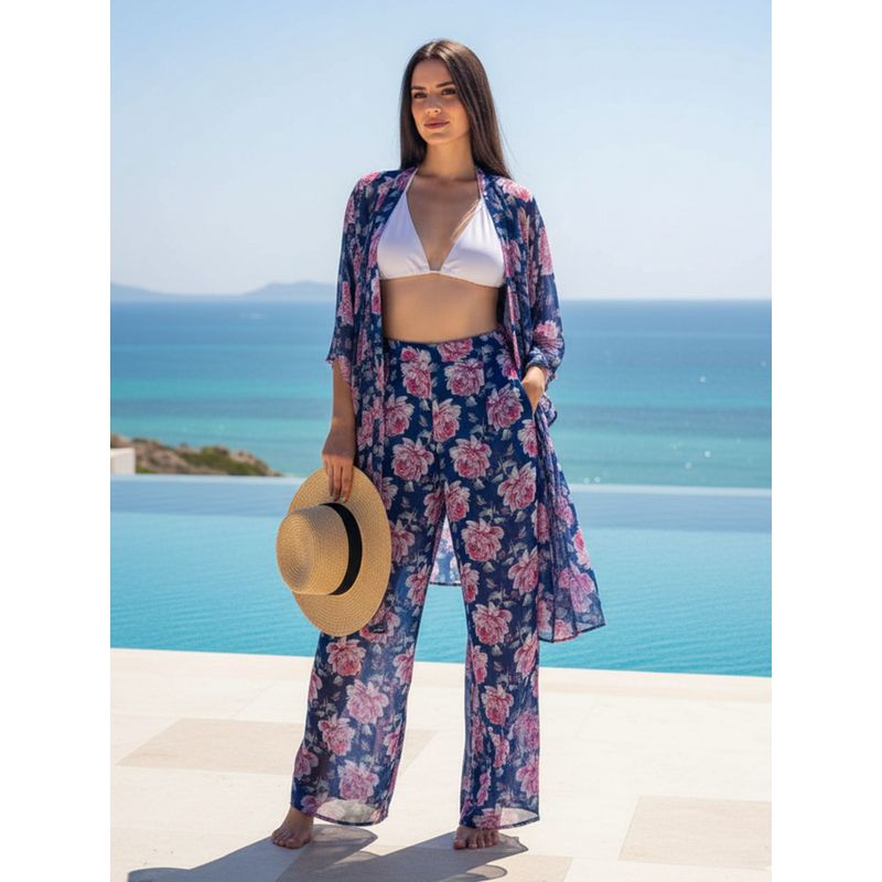 AOBA Womens Blue Floral Beachwear (Set of 2) (XL)