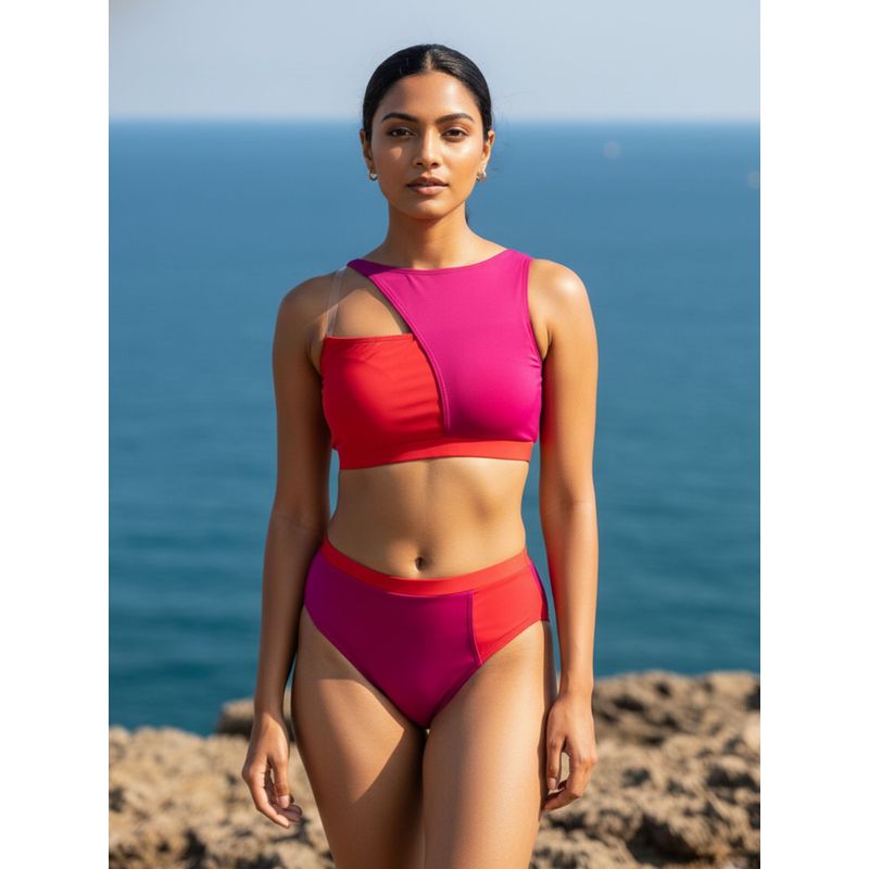 AOBA Women Pink Colorblock Swim Bikini (Set of 2) (S)