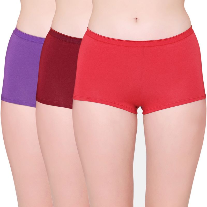 Bodycare Womens Cotton Spandex Multicolor Solid Shorty Briefs- (Pack of 3) (S)