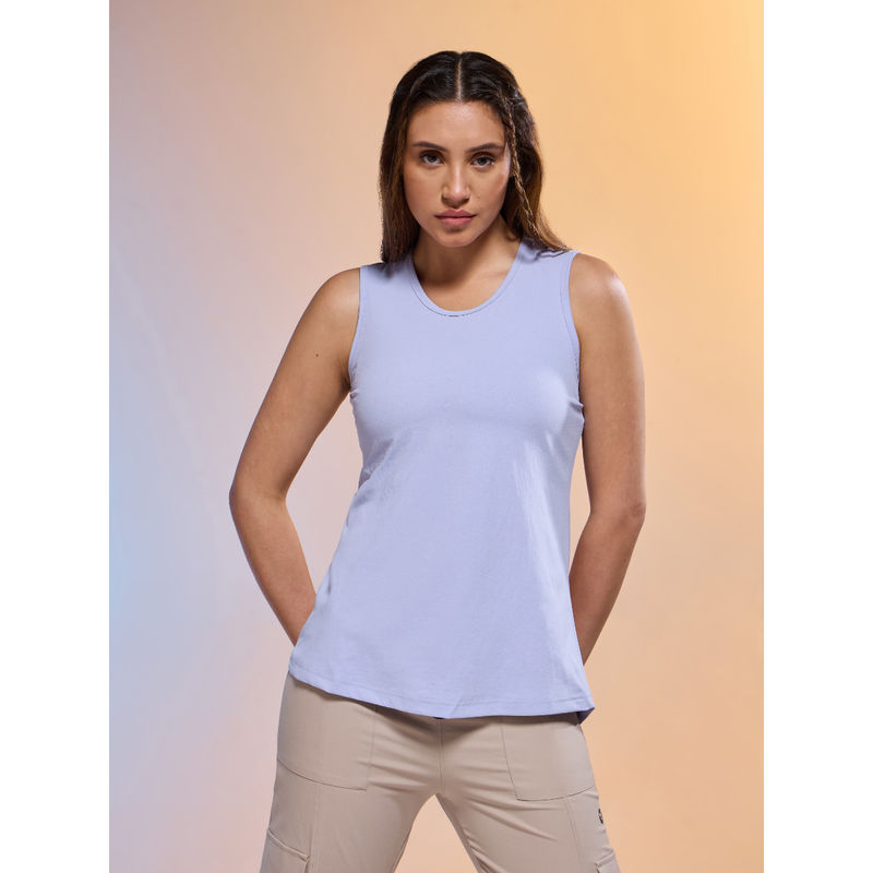 Technosport Women Lavender Solid Slim Fit Round Neck Tank Top with Cotflex (L)