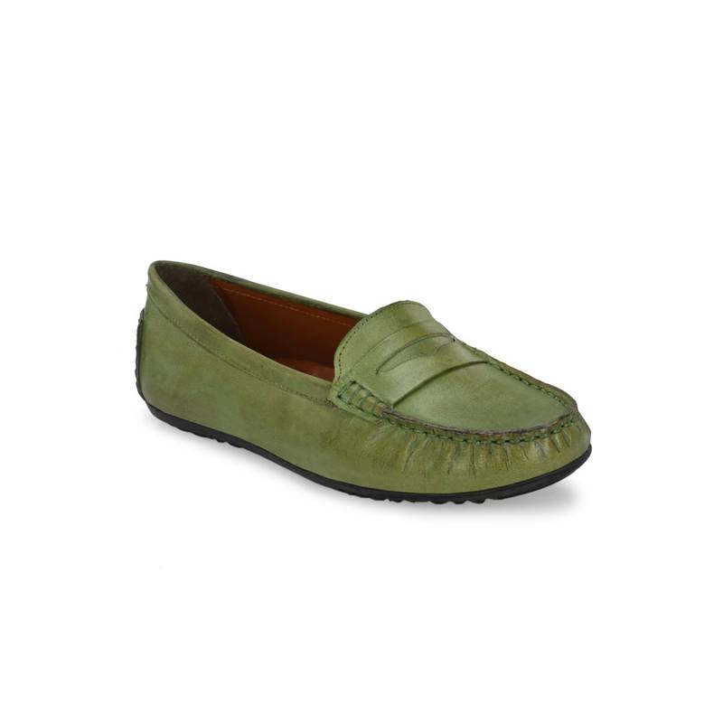 CARLO ROMANO Women Green Leather Slip On Loafers (UK 4)