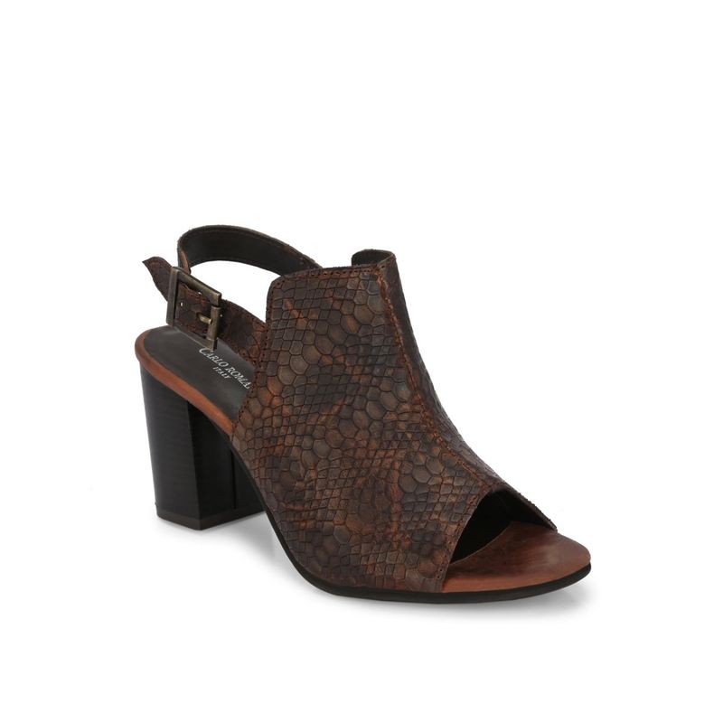 CARLO ROMANO Women Brown Leather Buckle Sandals (UK 5)