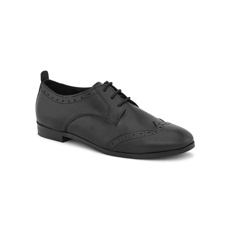 CARLO ROMANO Women Black Leather Lace Ups Brogues (UK 6)