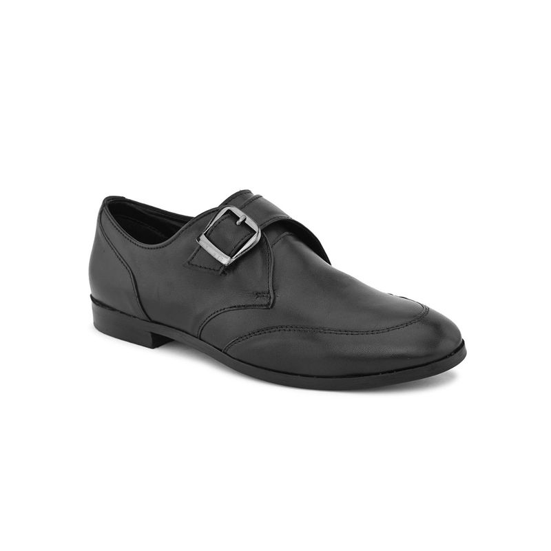 CARLO ROMANO Women Black Leather Buckle Monkstraps (UK 6)