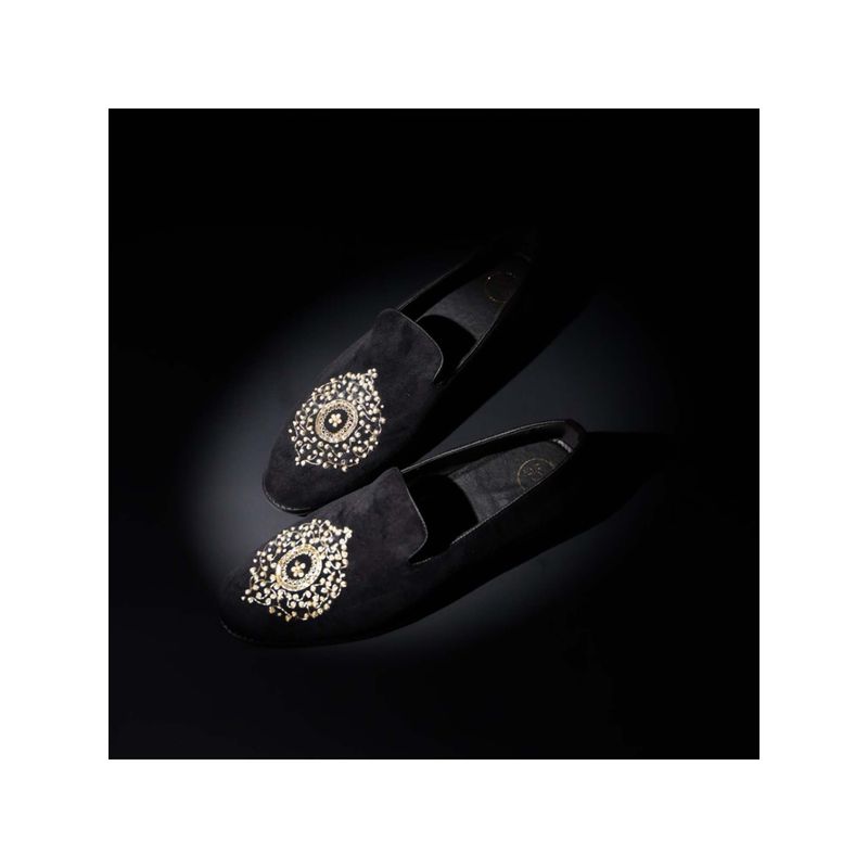 Monkstory Maharaja Zardosi Embroidered Slip-Ons Loafers - Black (UK 8)