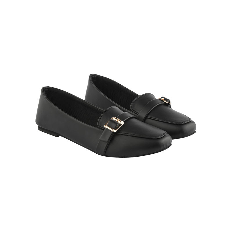 Buy Shoetopia Square Toe Buckle Detailed Black Ballerinas Online