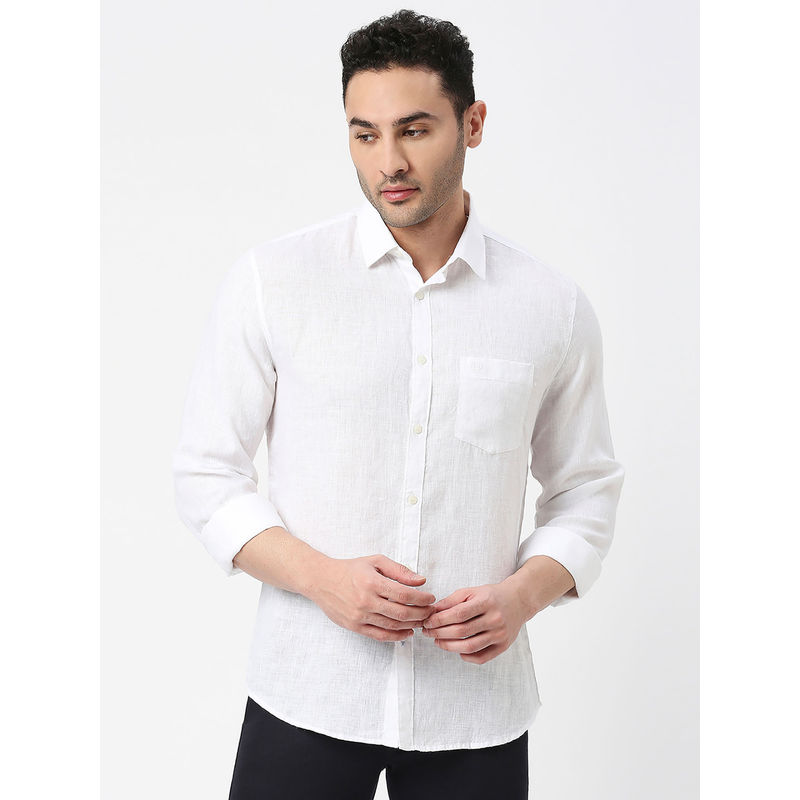 Dragon Hill White Pure Linen Shirt with Pocket (L)