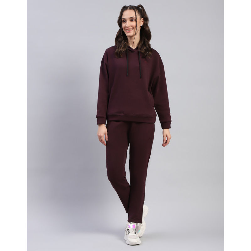 Rock.it Womens Solid Wine Hooded Neck Full Sleeve Tracksuit (Set of 2) (2XL)