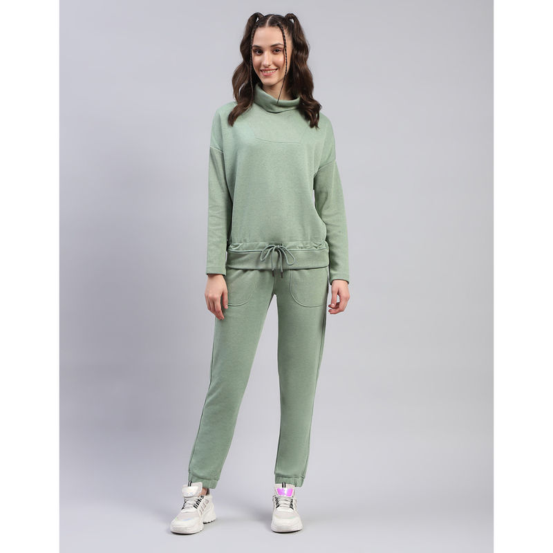 Rock.it Womens Solid Green Turtle Neck Full Sleeve Tracksuit (Set of 2) (XL)