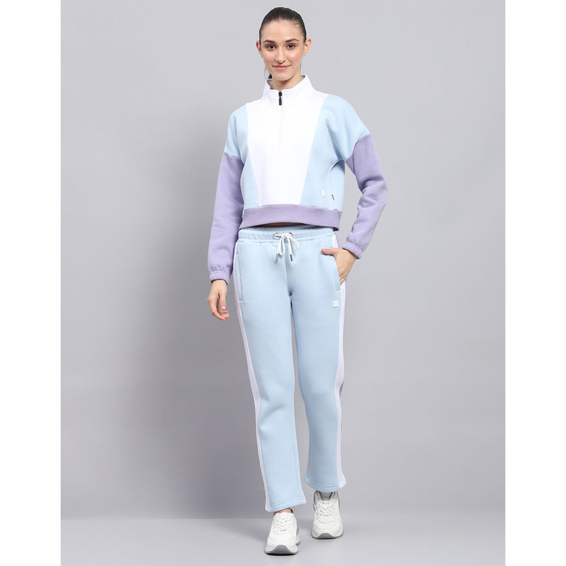 Rock.it Womens Colorblock Blue Mock Neck Full Sleeve Tracksuit (Set of 2) (M)