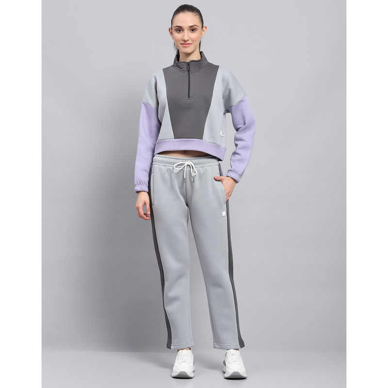 Rock.it Womens Colorblock Grey Mock Neck Full Sleeve Tracksuit (Set of 2) (S)