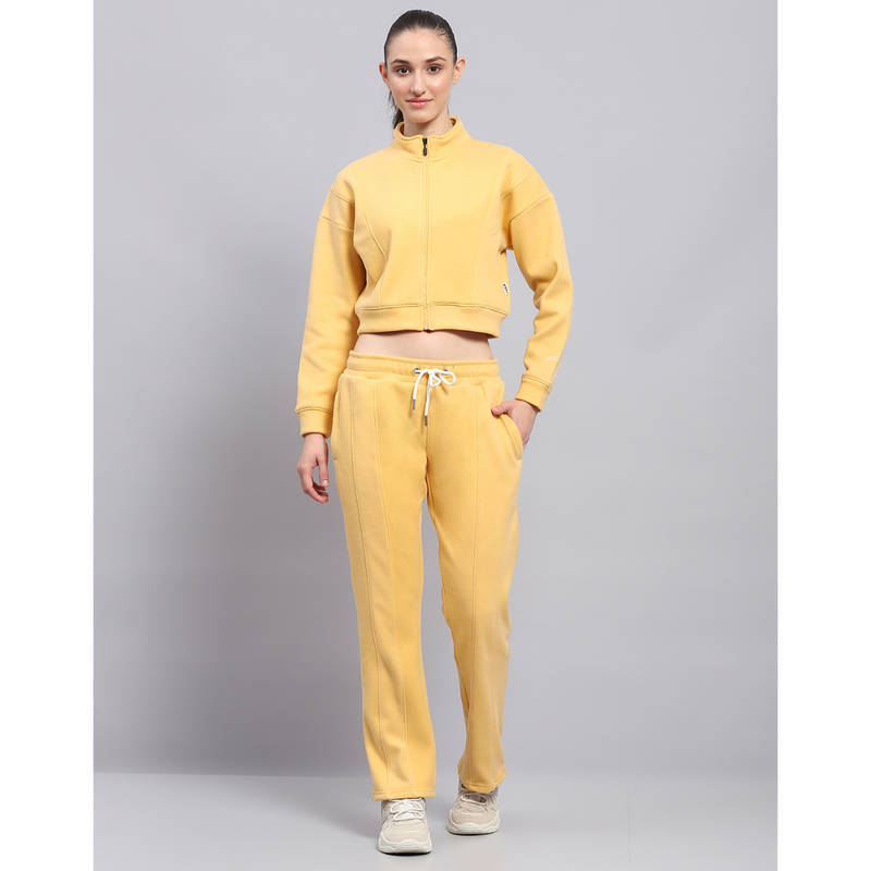 Rock.it Womens Solid Yellow Mock Neck Full Sleeve Tracksuit (Set of 2) (M)