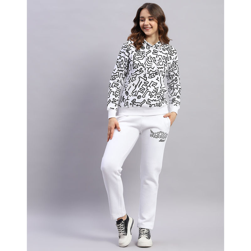 Rock.it Womens White Printed Hooded Neck Full Sleeve Tracksuit (Set of 2) (4XL)