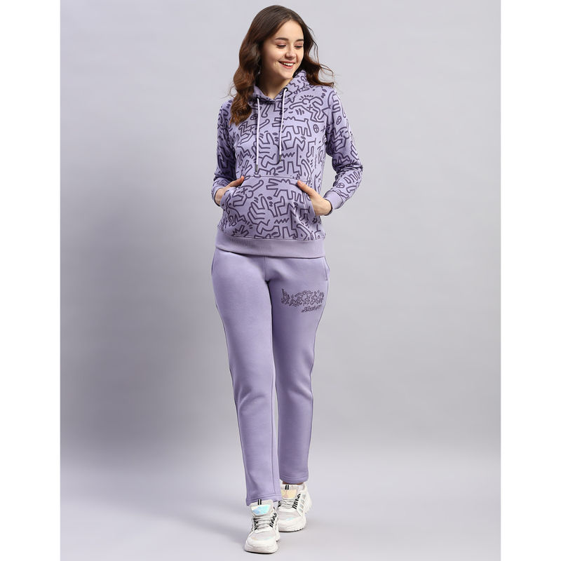Rock.it Womens Lavender Printed Hooded Neck Full Sleeve Tracksuit (Set of 2) (4XL)