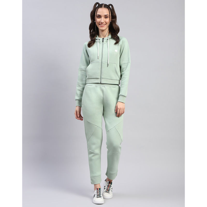 Rock.it Womens Solid Green Hooded Neck Full Sleeve Tracksuit (Set of 2) (M)