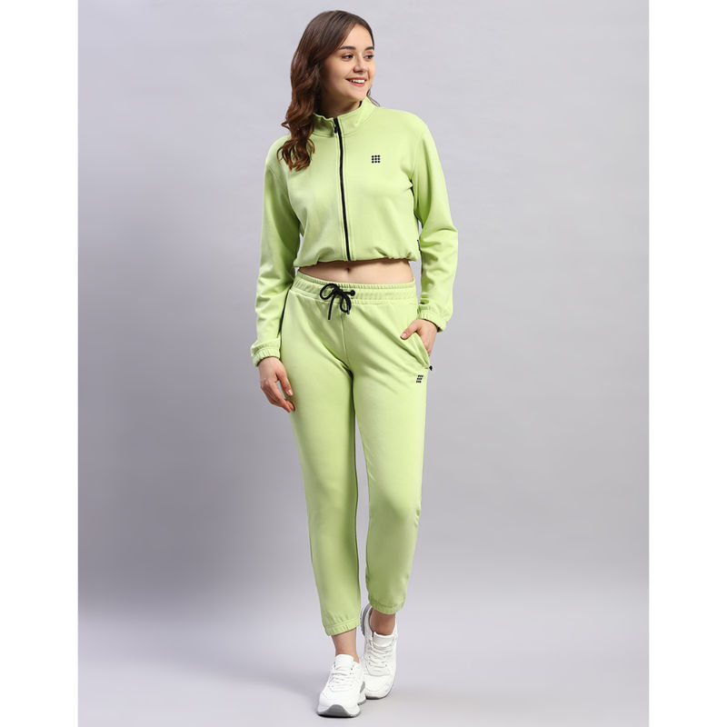 Rock.it Womens Green Solid Mock Neck Full Sleeve Tracksuit (Set of 2) (2XL)