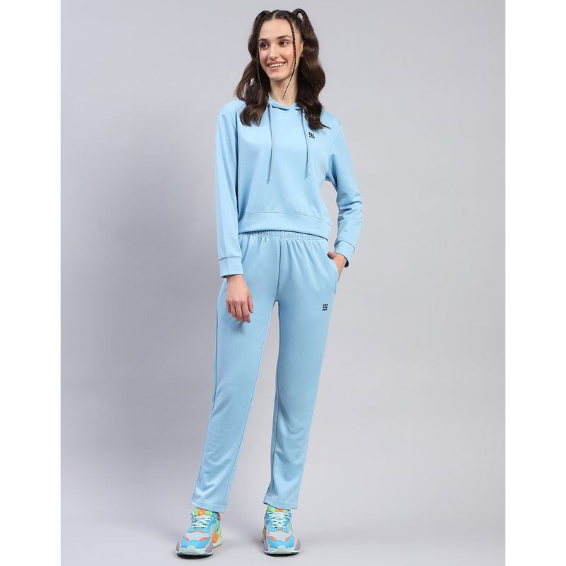 Rock.it Womens Solid Blue Hooded Neck Full Sleeve Tracksuit (Set of 2) (S)