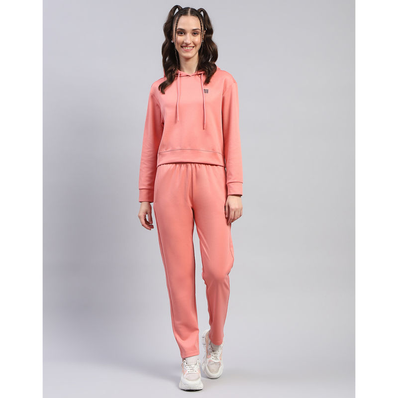 Rock.it Womens Solid Peach Hooded Neck Full Sleeve Tracksuit (Set of 2) (S)