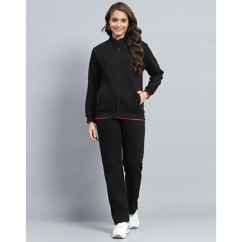 Monte Carlo Womens Black Solid Mock Neck Full Sleeve Tracksuit (Set of 2) (3XL)