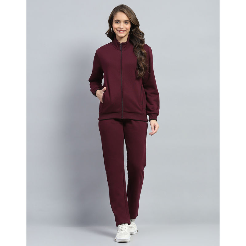 Monte Carlo Womens Wine Solid Mock Neck Full Sleeve Tracksuit (Set of 2) (L)