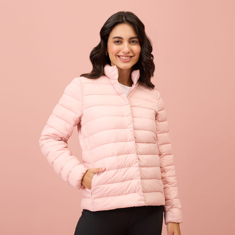 NYKD By Nykaa Ultra Light Weight Puffer Jacket with Inbuilt Bag (Set of 2)-NYAT405-Pink (M)