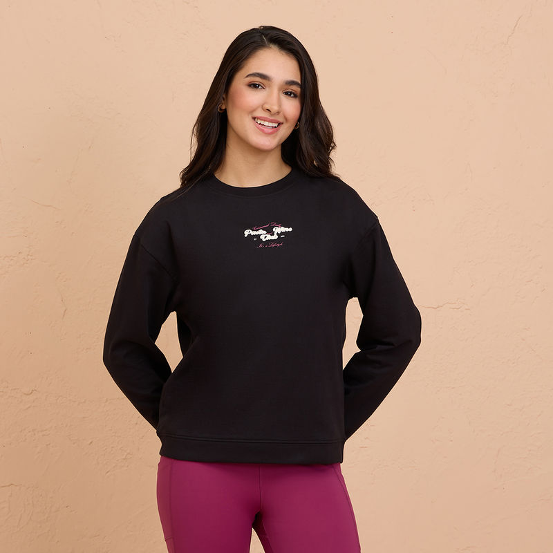 Nykd by Nykaa Cotton Terry Full Sleeve Round Neck Cozy Sweatshirt-NYLE703-Black (S)