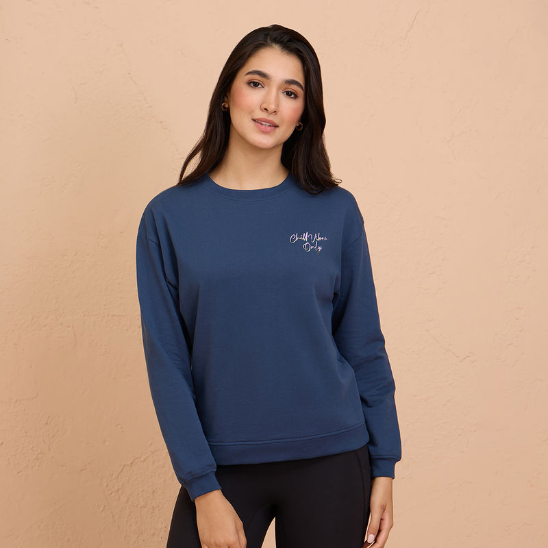Nykd by Nykaa Cotton Terry Full Sleeve Round Neck Cozy Sweatshirt-NYLE703-Blue (2XL)