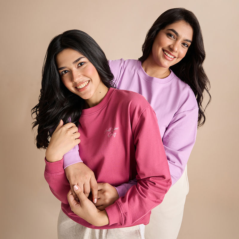 Nykd by Nykaa Cotton Terry Full Sleeve Round Neck Cozy Sweatshirt-NYLE703-Grape (L)