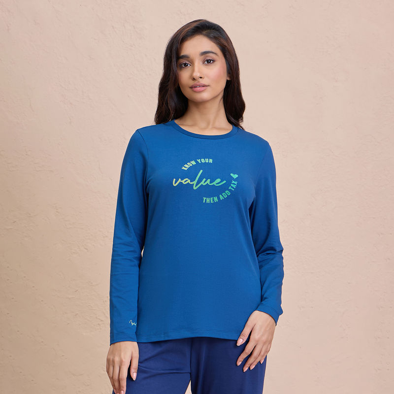 Nykd By Nykaa Essential Long Sleeve Graphic Tee NYS802-Blue (S)