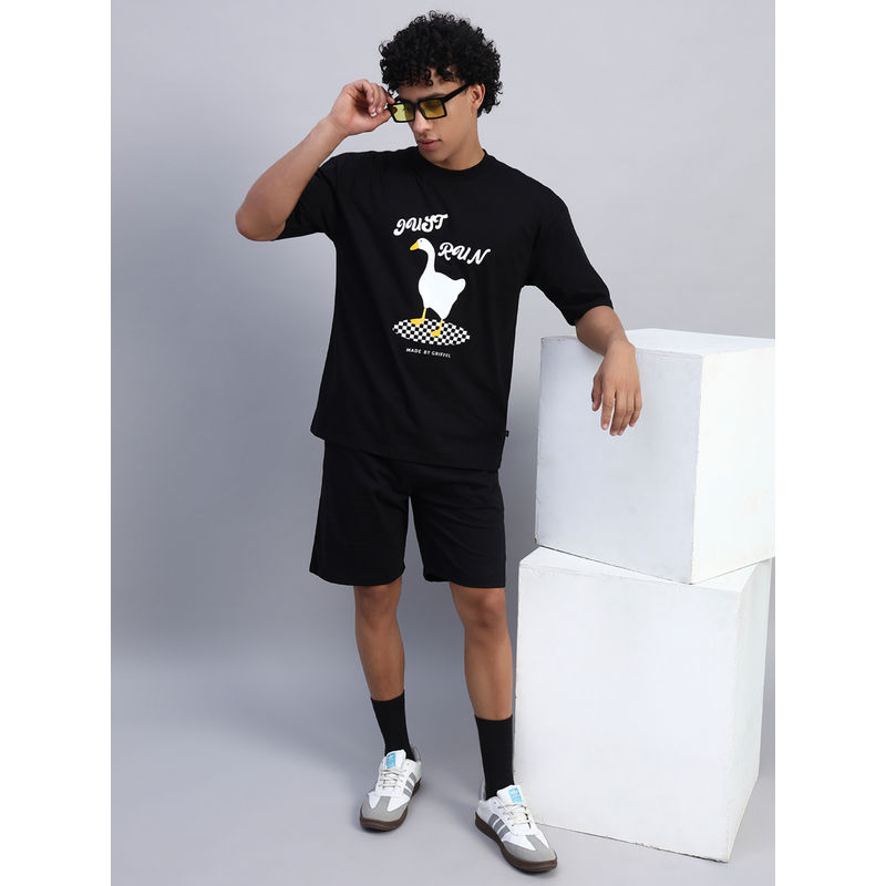 Griffel Men Oversized Round Neck Black T-Shirt (XS)
