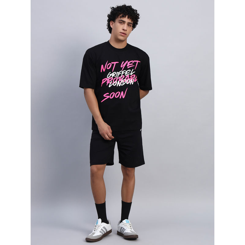 Griffel Men Oversized Round Neck Black T-Shirt (XS)