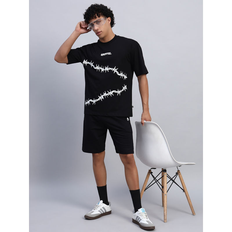 Griffel Men Oversized Round Neck Black T-Shirt (XS)
