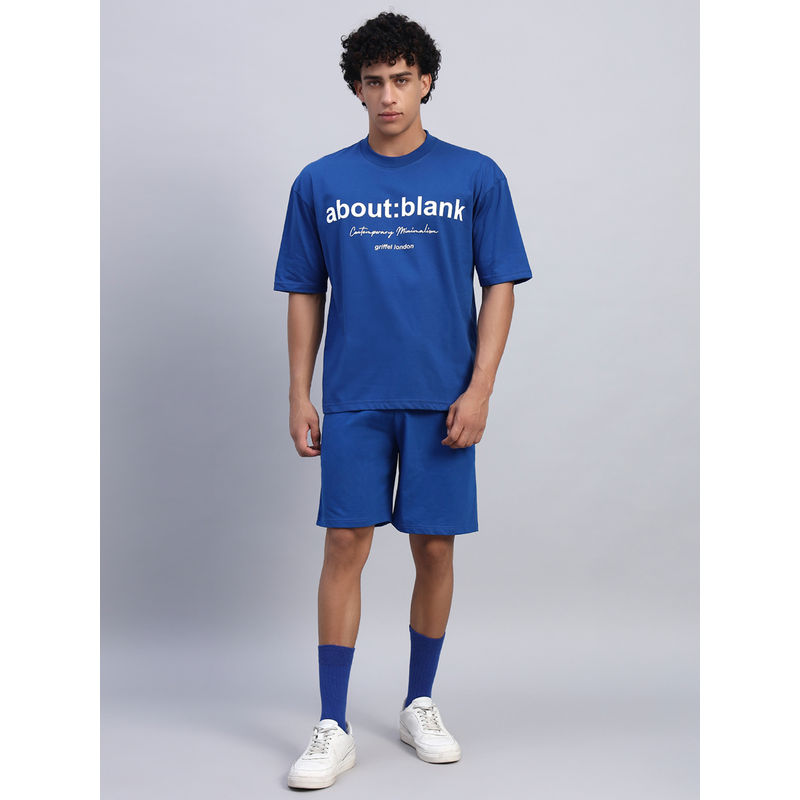 Griffel Men Oversized Round Neck Blue T-Shirt (XS)