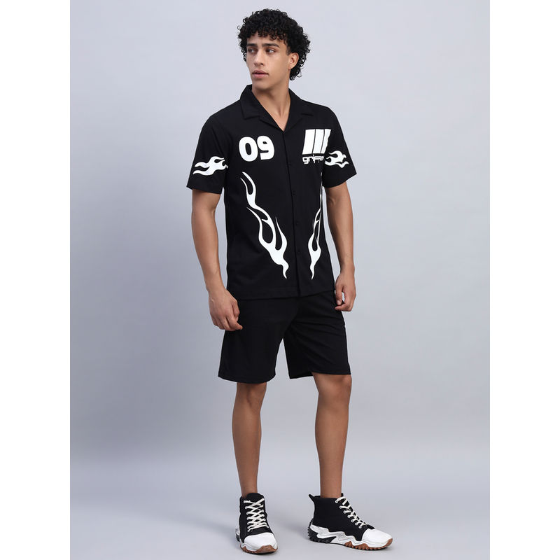 Griffel Men Oversized Round Neck Black Shirt (M)