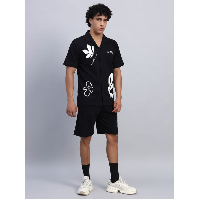 Griffel Men Oversized Round Neck Black Shirt (S)