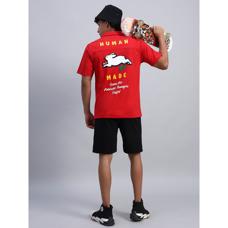 Griffel Men Oversized Round Neck Red Shirt (L)