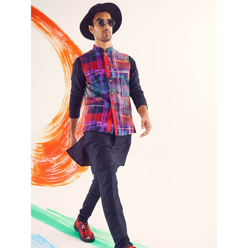 KISAH Men Multi-Color Kurta Jacket Trouser Set (Set of 3) (38)