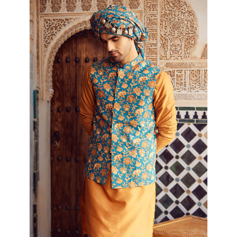 KISAH Men Blue Kurta Jacket Churidar Set (Set of 3) (38)